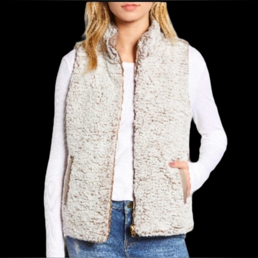 THREAD & SUPPLY Sherpa Teddy Zip Front Vest Size S Smoke Rose Cabincore Cozy